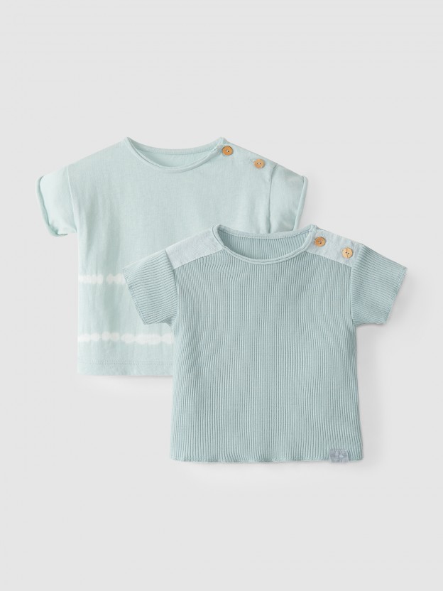 Conjunto de dos camisetas tie-dye en tejido acanalado