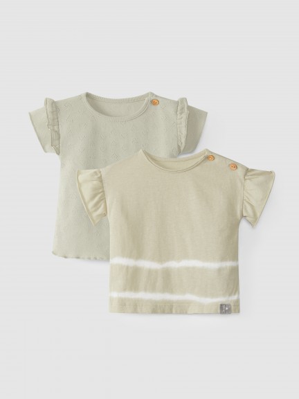 Two-T-shirt set, tie-dyed and picot pattern Two-T-shirt set, tie-dyed and picot pattern
