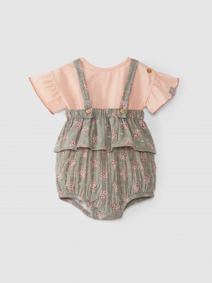 Conjunto de pelele con estampado floral y camiseta Conjunto de pelele con estampado floral y camiseta