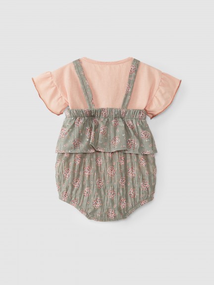 Conjunto de pelele con estampado floral y camiseta Conjunto de pelele con estampado floral y camiseta