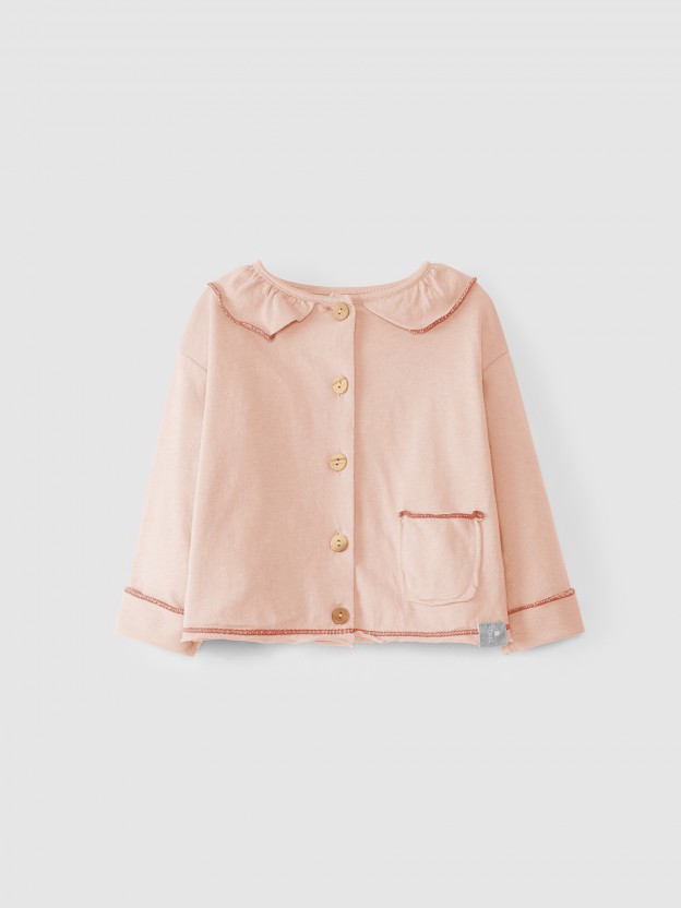 Chaqueta de algod�n con cuello de volantes