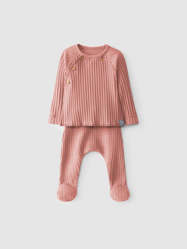 Pants and t-shirt kit in ribben jersey