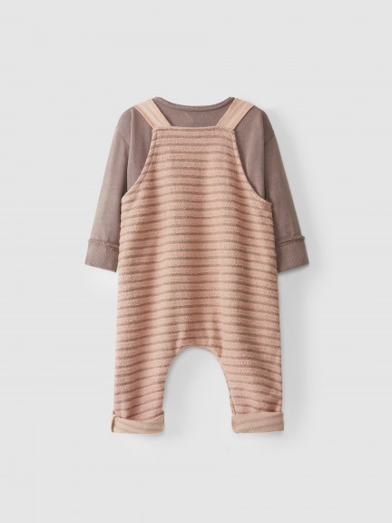 Conjunto de sudadera y peto de felpa a rayas Conjunto de sudadera y peto de felpa a rayas