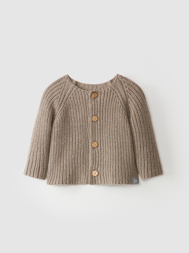 Recycled cotton/wool knitted cardigan