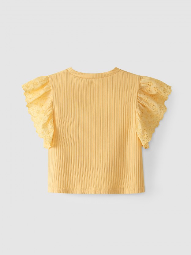 T-shirt with embroidered sleeves T-shirt with embroidered sleeves