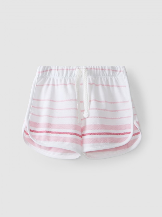 Pantalón corto de piqué a rayas Pantalón corto de piqué a rayas