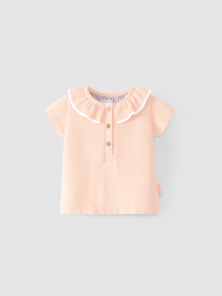 Polo de piqué con cuello de volantes Polo de piqué con cuello de volantes
