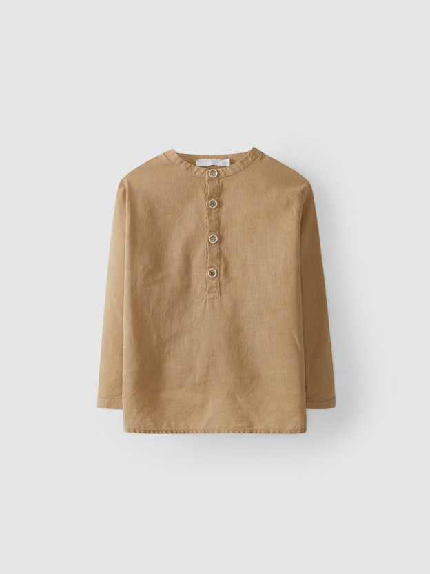 Camisa de lino con cuello mao Camisa de lino con cuello mao
