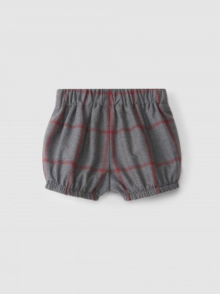 Pantalón corto a cuadros en tela de paño con elástico Pantalón corto a cuadros en tela de paño con elástico