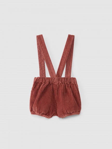 Pantalón corto con tirantes de terciopelo acanalado Pantalón corto con tirantes de terciopelo acanalado