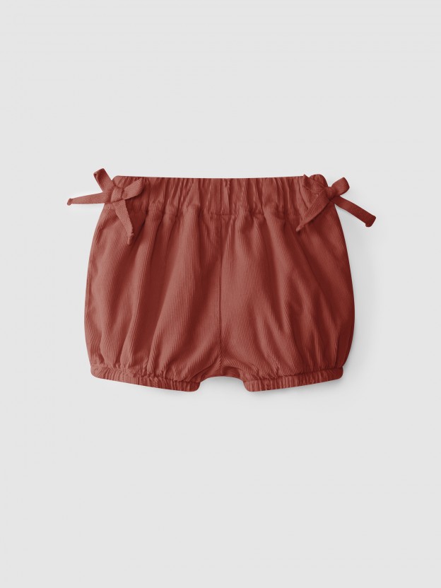 Short en velours micro-c�tel� avec n�uds