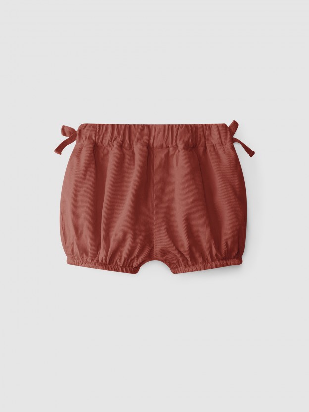 Short en velours micro-c�tel� avec n�uds