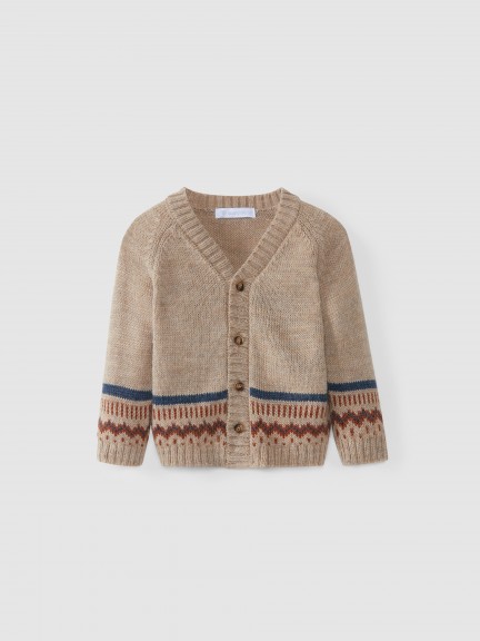 Chaqueta jacquard de punto con cuello de pico Chaqueta jacquard de punto con cuello de pico