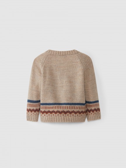 Chaqueta jacquard de punto con cuello de pico Chaqueta jacquard de punto con cuello de pico