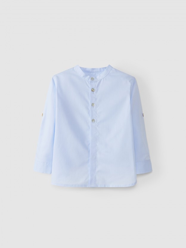Cotton shirt with mandarin collar