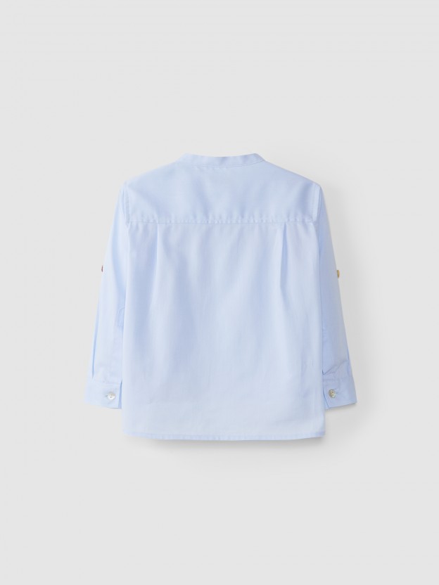 Cotton shirt with mandarin collar