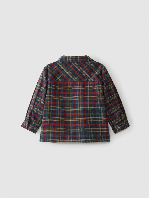 Camisa ao xadrez indigo e vermelho