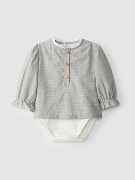 Plaid body shirt with lace collar Plaid body shirt with lace collar