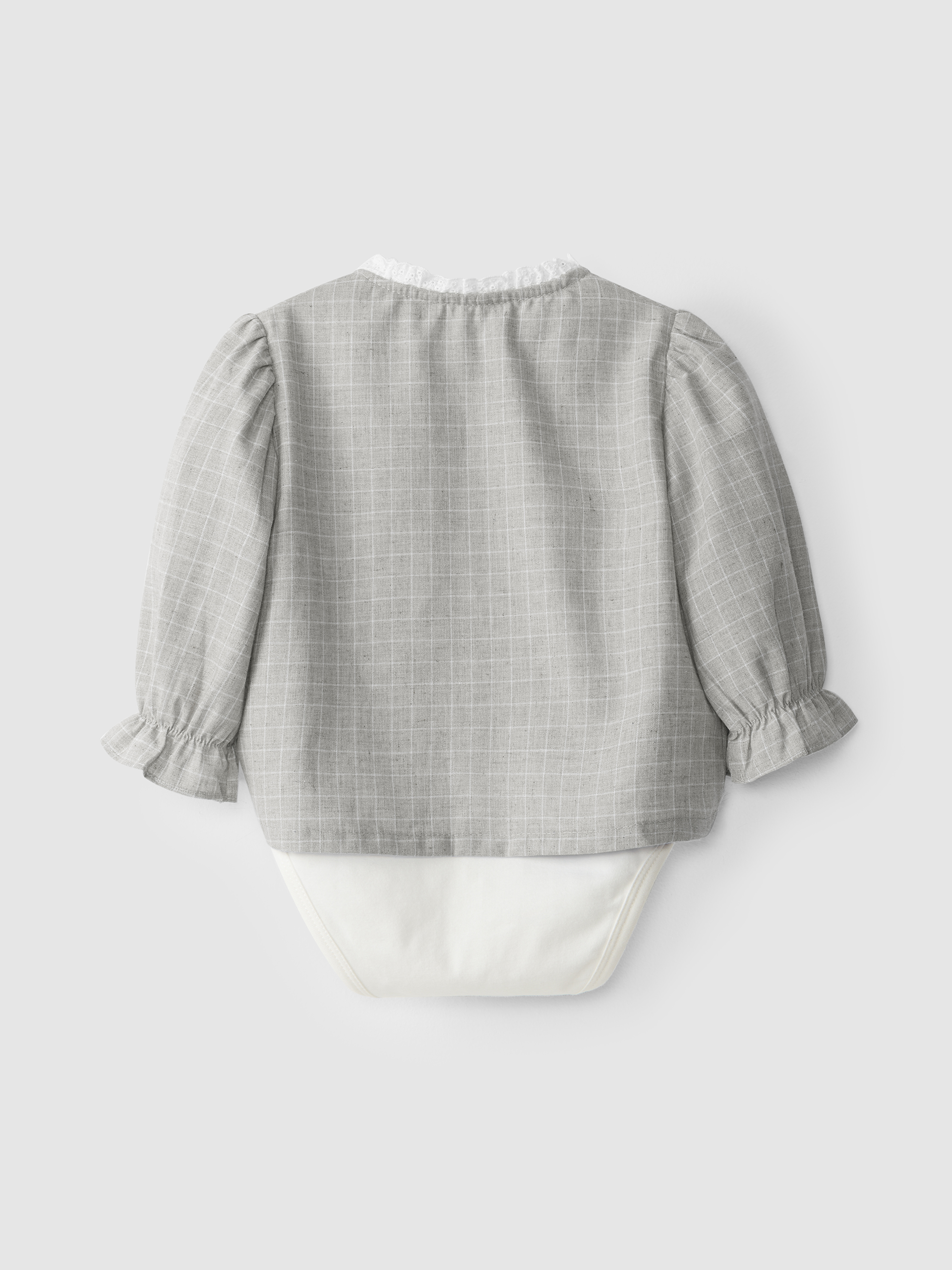 Body camisero a cuadros con cuello de encaje