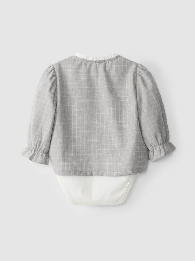 Body camisero a cuadros con cuello de encaje Body camisero a cuadros con cuello de encaje