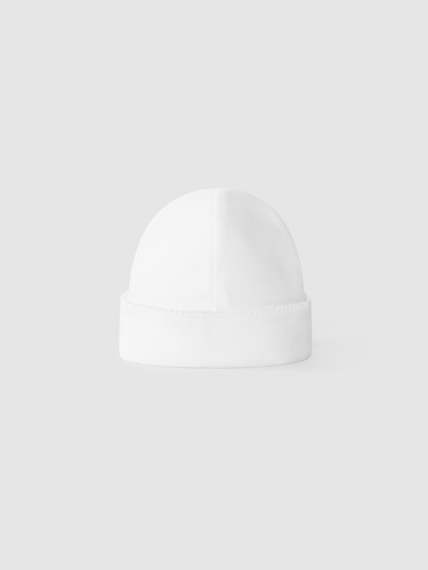 Gorro de algod�n con detalle de piquillo