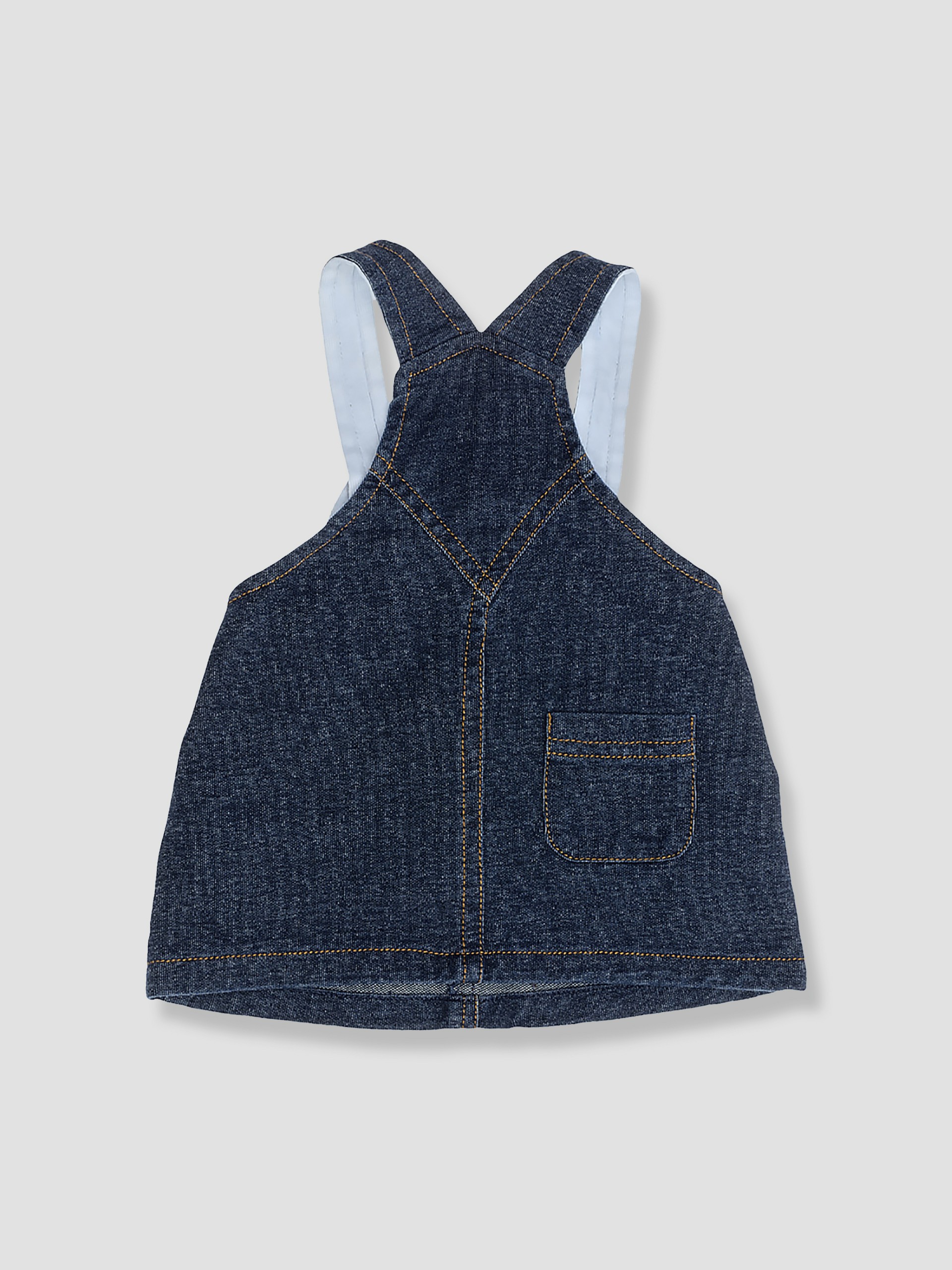 Denim-like cotton high-waisted under-bust skirt with suspenders
