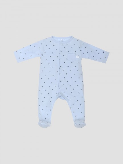 Printed babygrow with round neck