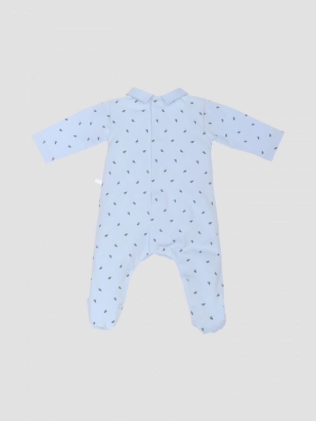 Printed babygrow with lapel collar