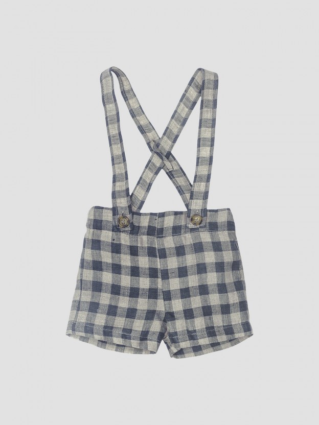 Checkered linen shorts with straps
