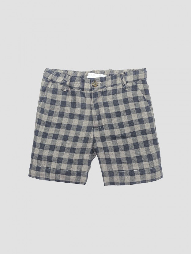 Short en lin carreaux