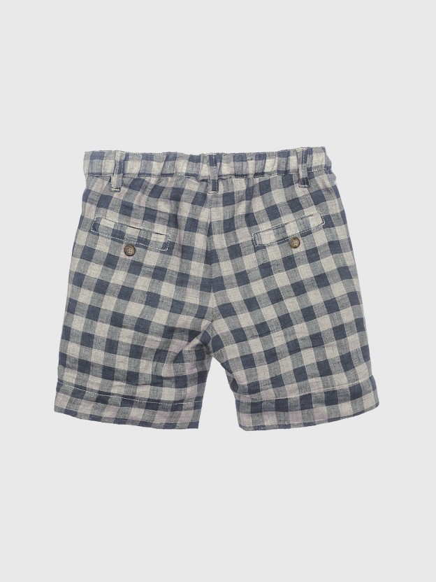 Short en lin carreaux