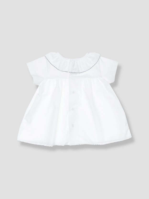 Blusa de algodón con cuello de volantes Blusa de algodón con cuello de volantes