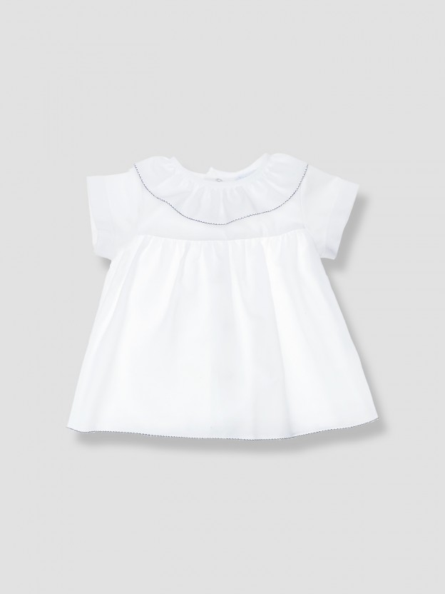 Blusa de algodón con cuello de volantes Blusa de algodón con cuello de volantes
