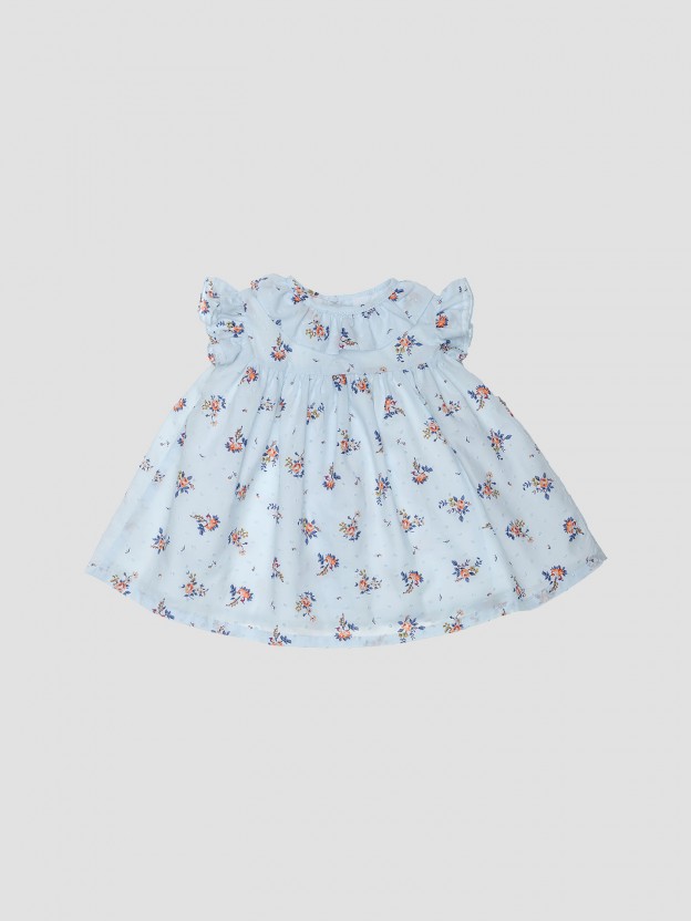 Vestido plumeti floral con cuello