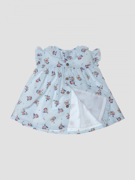 Vestido plumeti floral gola de folho Vestido plumeti floral gola de folho