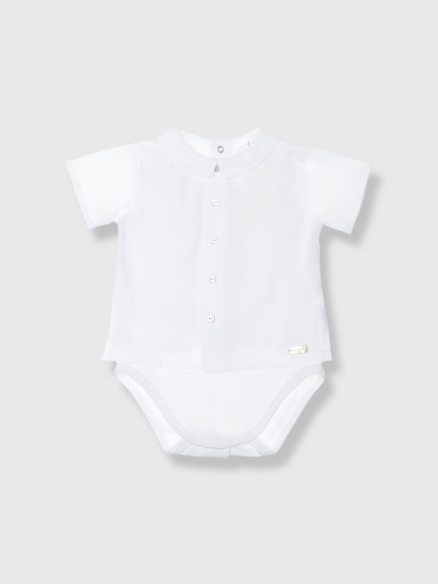 Body-camisa com gola redonda Body-camisa com gola redonda