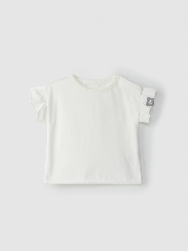 Ensemble salopette plumetis � volant + t-shirt