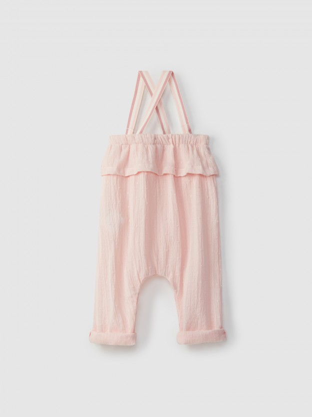 Ensemble salopette plumetis � volant + t-shirt