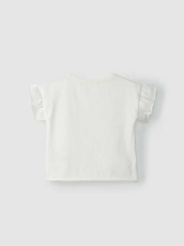 Ensemble salopette plumetis � volant + t-shirt