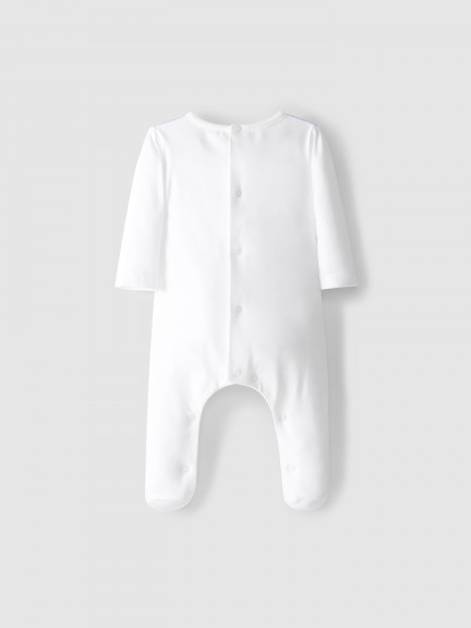 Jersey babygrow with striped details Jersey babygrow with striped details