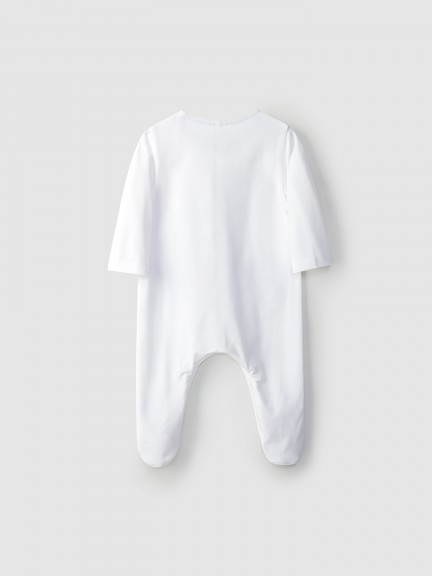 Babygrow with striped fabric details Babygrow with striped fabric details