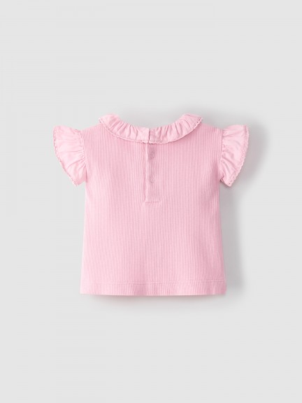 Camiseta de canalé con cuello de volante Camiseta de canalé con cuello de volante