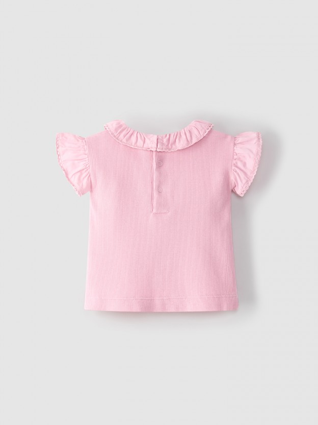 T-shirt maille cannel�e avec volants
