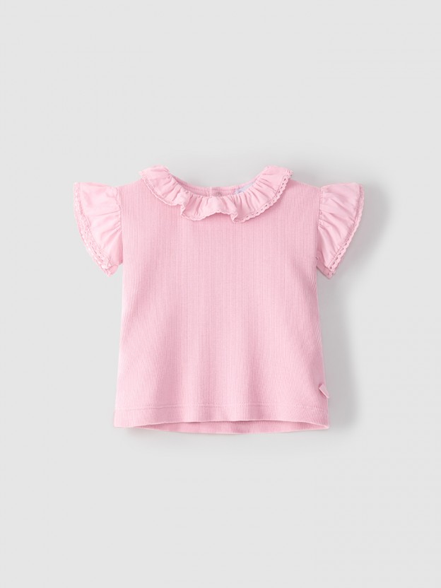 T-shirt maille cannel�e avec volants