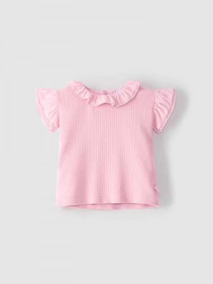 Camiseta de canalé con cuello de volante Camiseta de canalé con cuello de volante