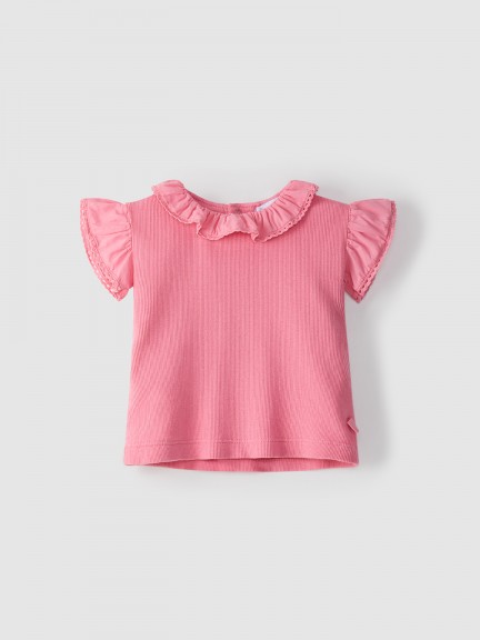 Camiseta de canalé con cuello de volante Camiseta de canalé con cuello de volante
