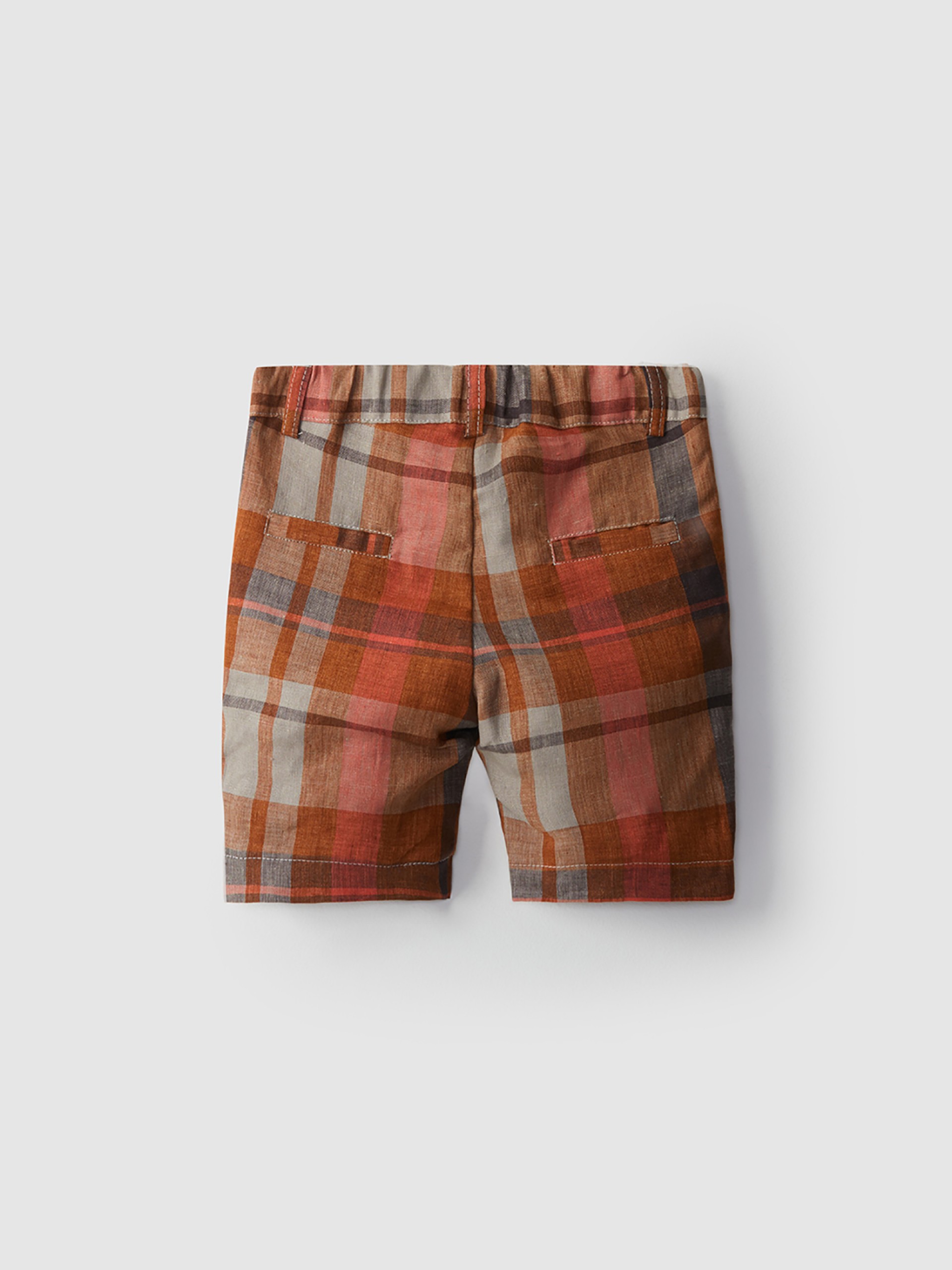 Checkered linen shorts four pockets