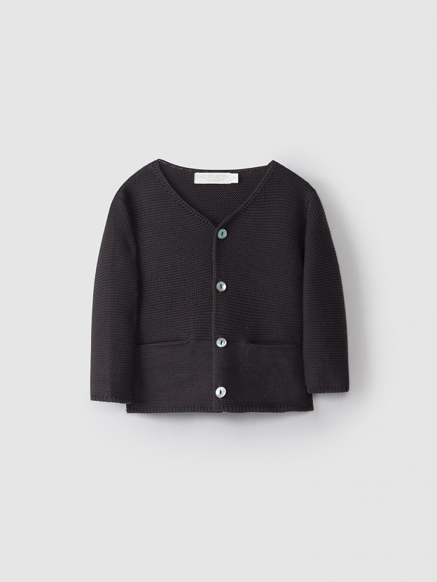 Chaqueta de punto con cuello de pico Chaqueta de punto con cuello de pico