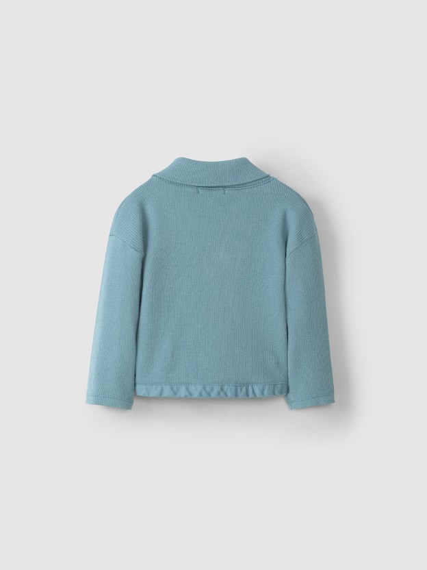 Ribbed collar lapel cardigan