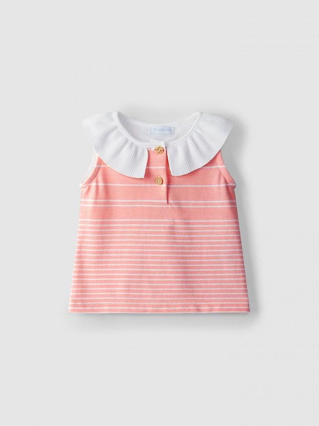 Polo piqué con cuello plisado Polo piqué con cuello plisado